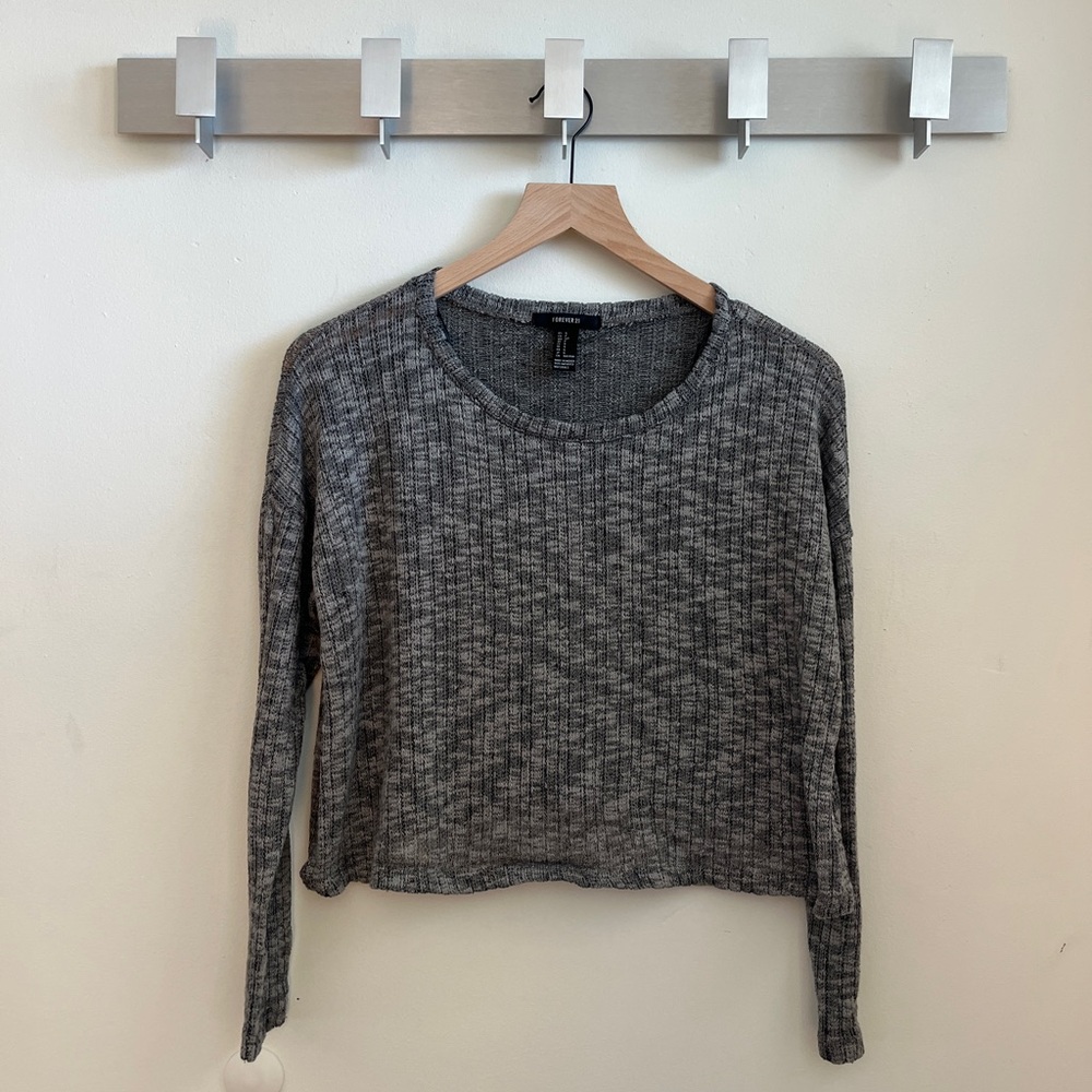 Gray Ribbed Knit Women's Top